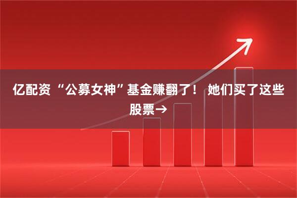 亿配资 “公募女神”基金赚翻了！ 她们买了这些股票→